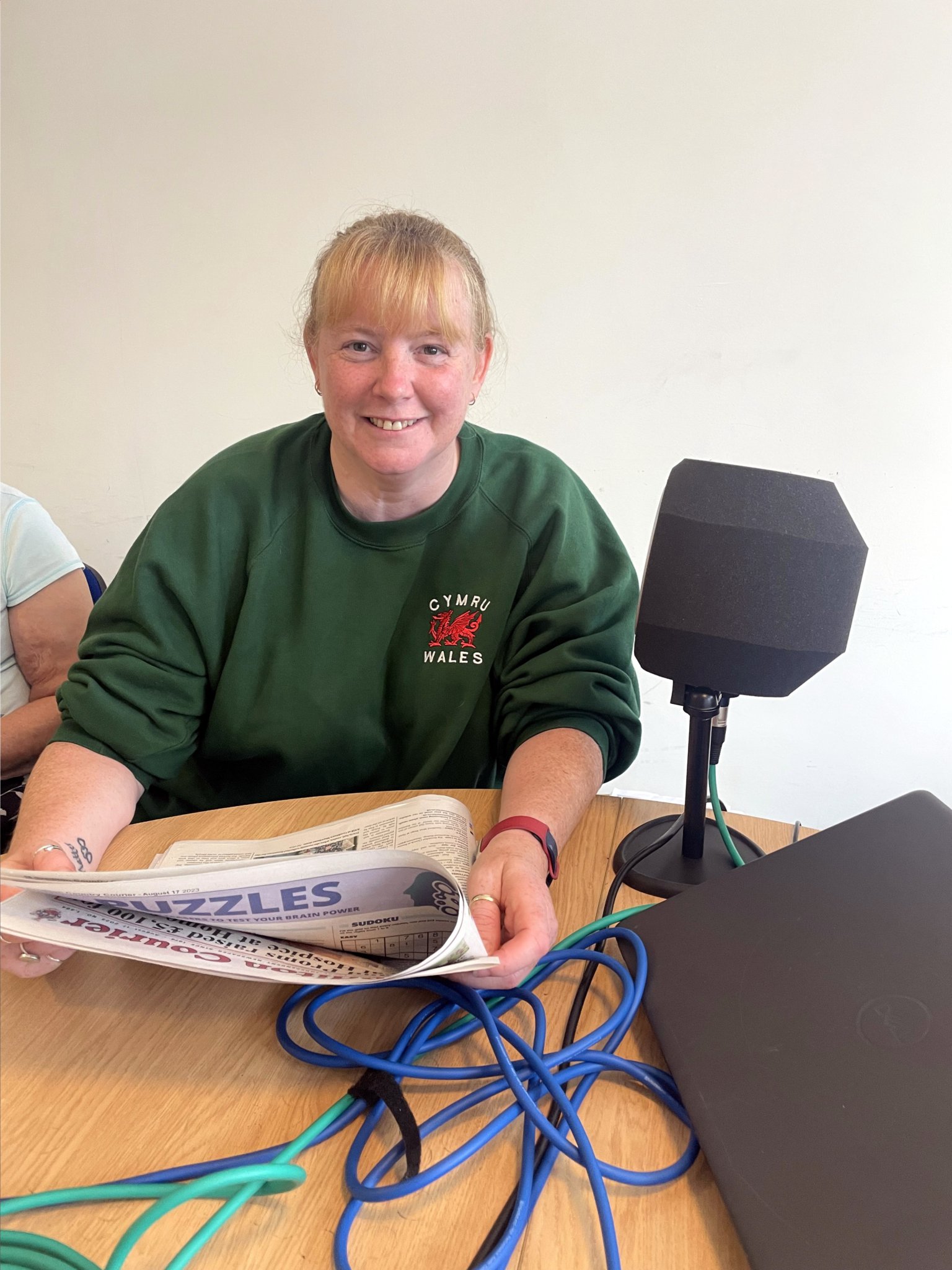 Tricia Sail during her recording for Crediton Talking News. AQ 4761