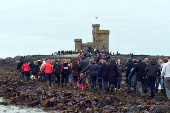 Public walk to the Tower of Refuge during a low spring tide -