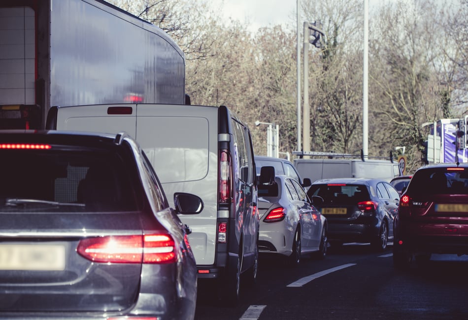 <p>Heavy congested traffic on a busy London street</p>