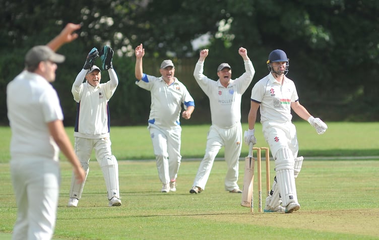 Devon Cricket League D Division West. Chelston & Kingskerswell versus South Devon. Vocal appeals from South Devon but C&K's Ollie McManus is still at the crease for now
