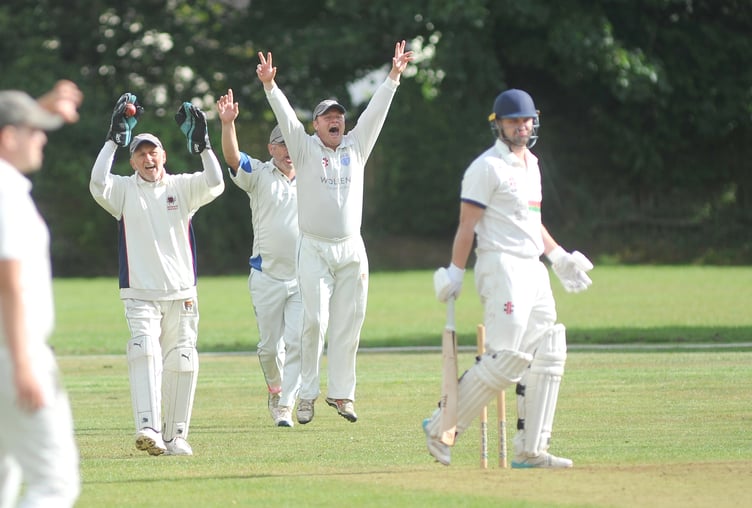 Devon Cricket League D Division West. Chelston & Kingskerswell versus South Devon. Vocal appeals from South Devon but C&K's Ollie McManus is still at the crease for now
