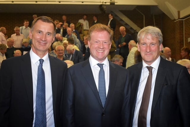 Farnham & Bordon candidate Gregory Stafford flanked by incumbent MPs Jeremy Hunt and Damian Hinds