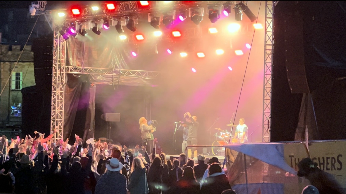 Casey Lowry brought his rescue puppy on stage