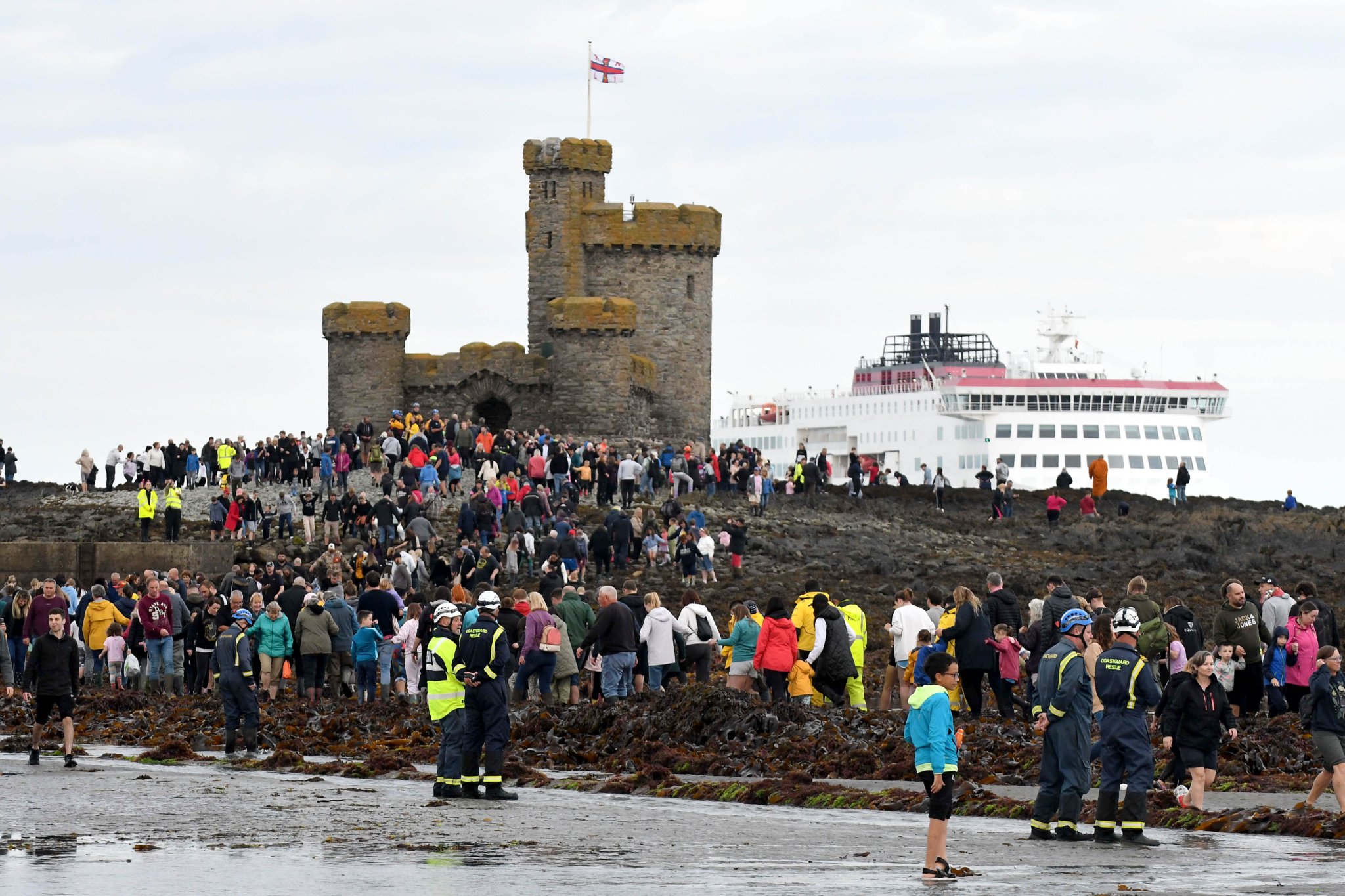 Thousands of people take part in a guided walk to the Tower of Refuge - Steam Packet vessel Manxman arrives into Douglas
