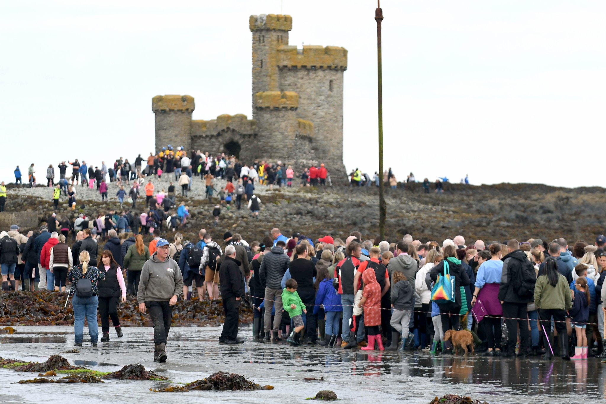 Thousands of people take part in a guided walk to the Tower of Refuge -