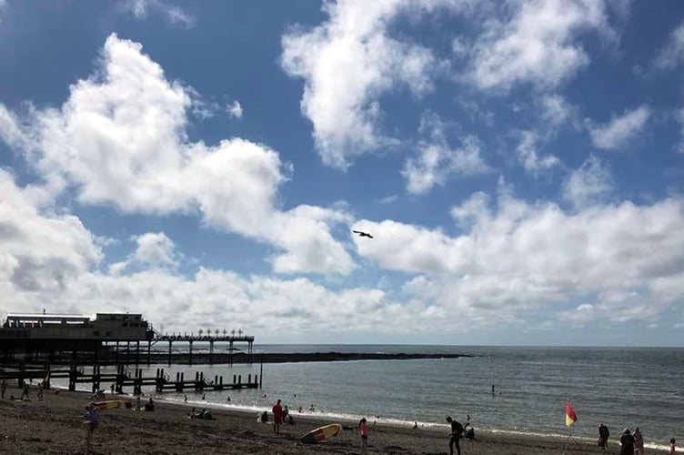 Aberystwyth’s North Beach and the pier on a summer’s day, taken by Lesley Till
