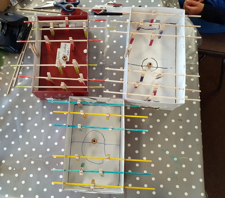 Some of the Mini Table Foosball games the children made during the activity.