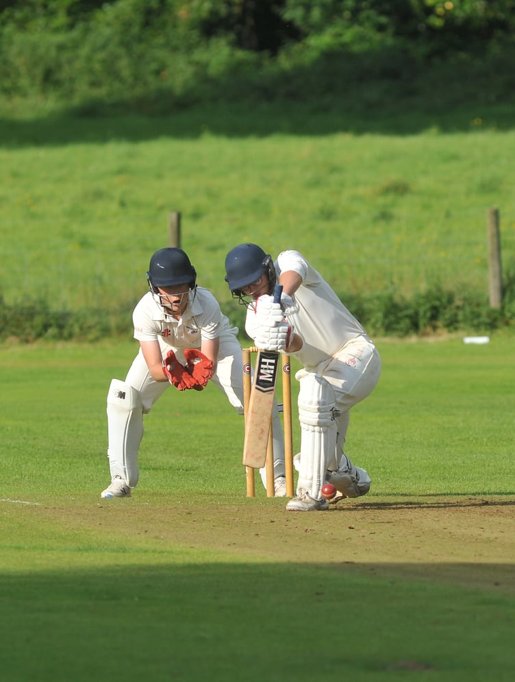 Devon Cricket League League D Division West. Kenn versus Hatherleigh. Hatherleigh's Cameron Rowlands and Kenn 'keeper Alfie Mason