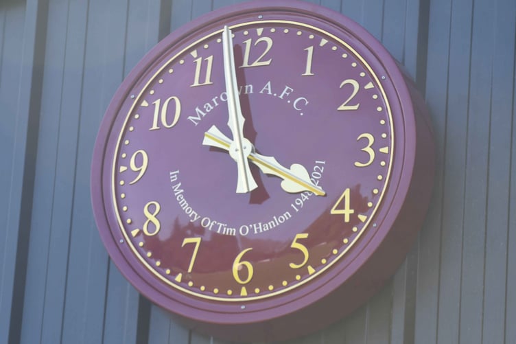Football: a clock in memory of Tim O’Hanlon at Marown football club