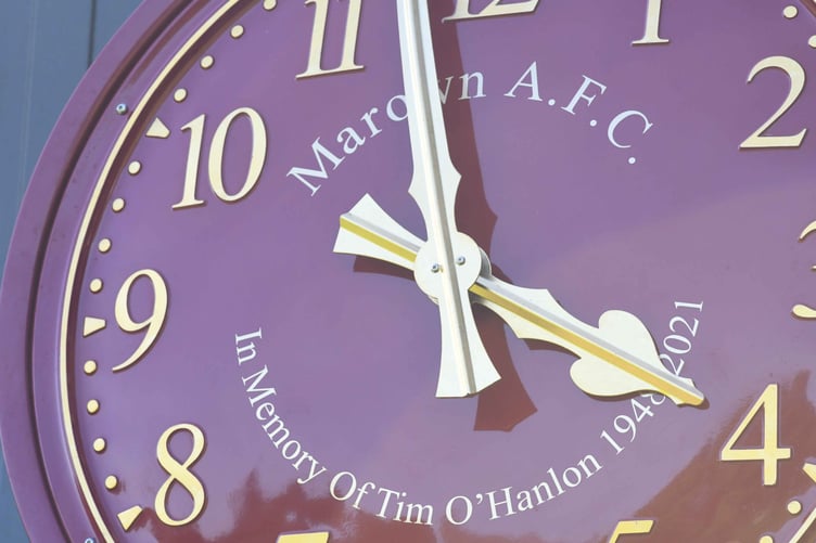 Football: a clock in memory of Tim O’Hanlon at Marown football club