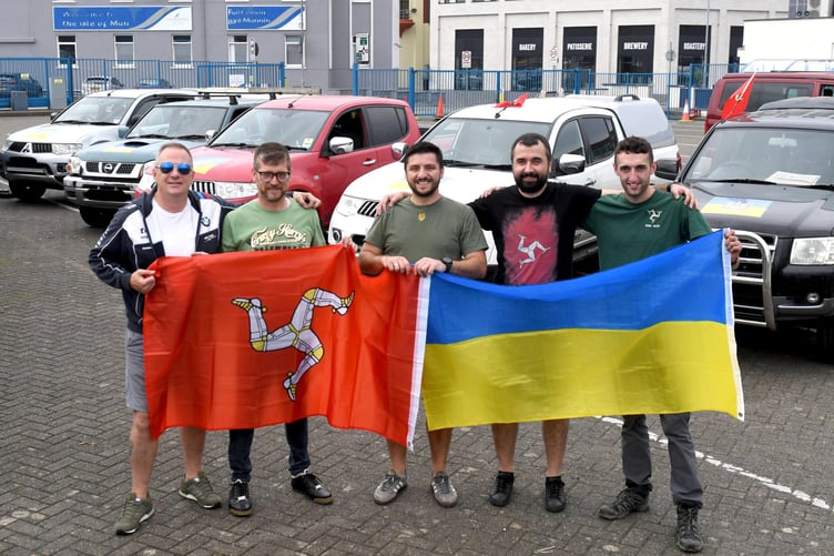 Volunteer drivers for the Manx Support for Ukraine group departs Douglas with five car loads of aid and supplies
