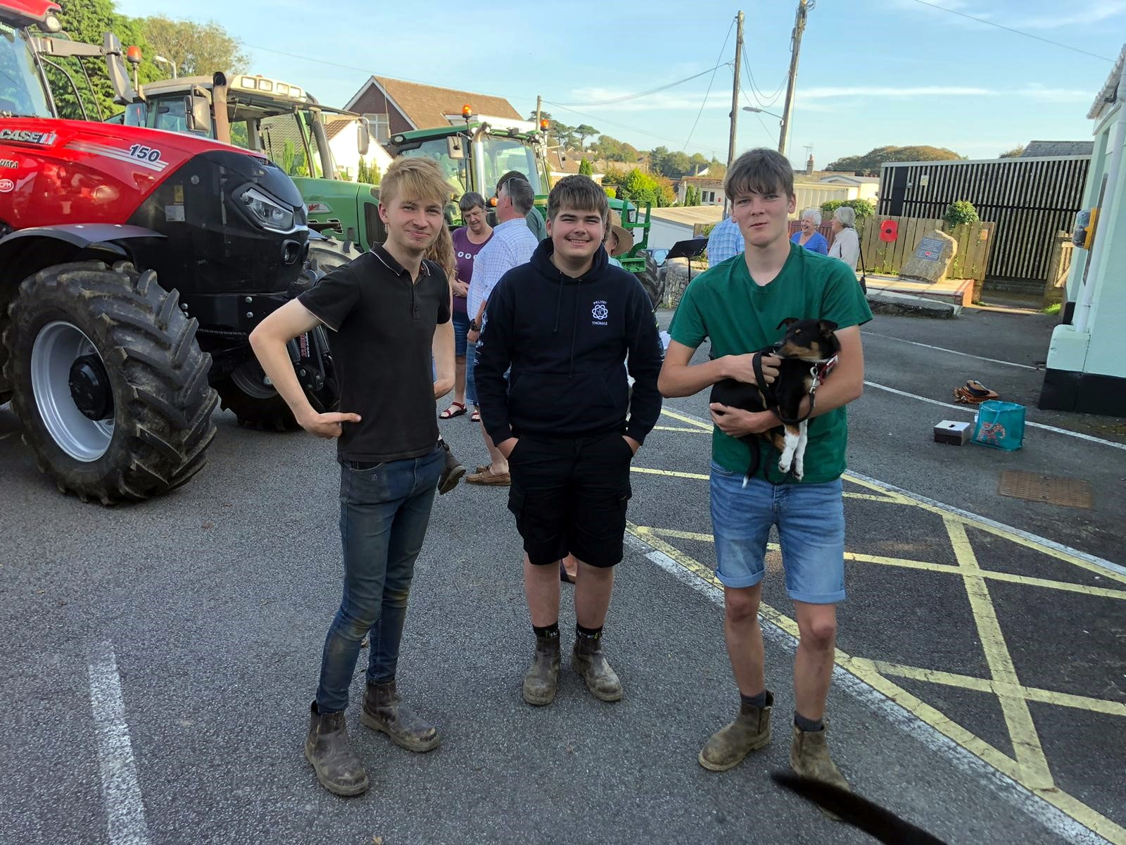 THESE 16-year-olds drove their tractors over to the outdoor service in the car park at Pelynt Village Hall