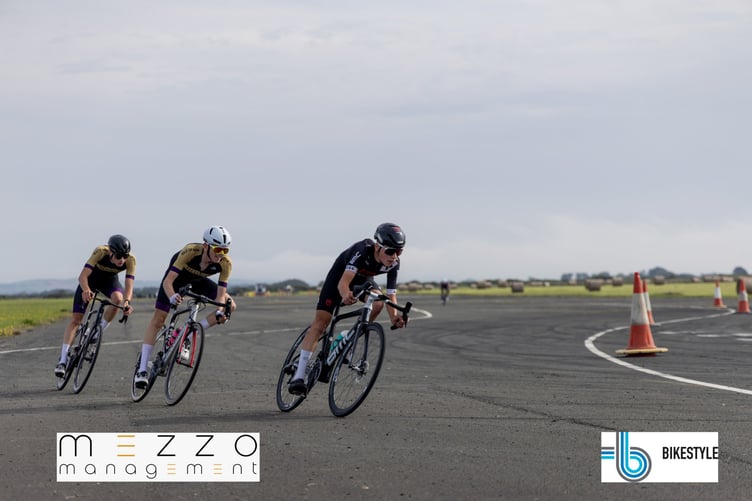The leading trio of Zac Walker (right), Callum Salisbury and Niall Colquitt made an early successful break, and Walker attacked again with two laps remaining to go solo and claim the IoM Criterium Championship title (3 Legs Photography)