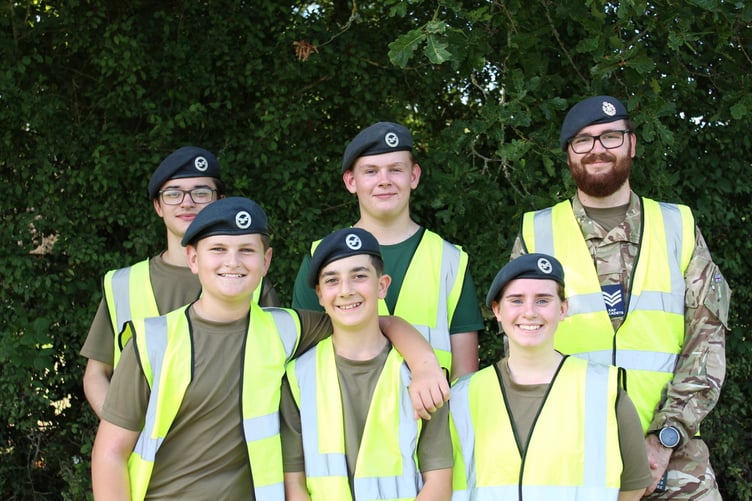 A few of the 18 24269 (Exeter St Thomas) Squadron Air Cadets, who were on car parking duty including (right) Sgt Rob Parker who used to live in Tedburn and is now in Morchard Bishop. SR 8866