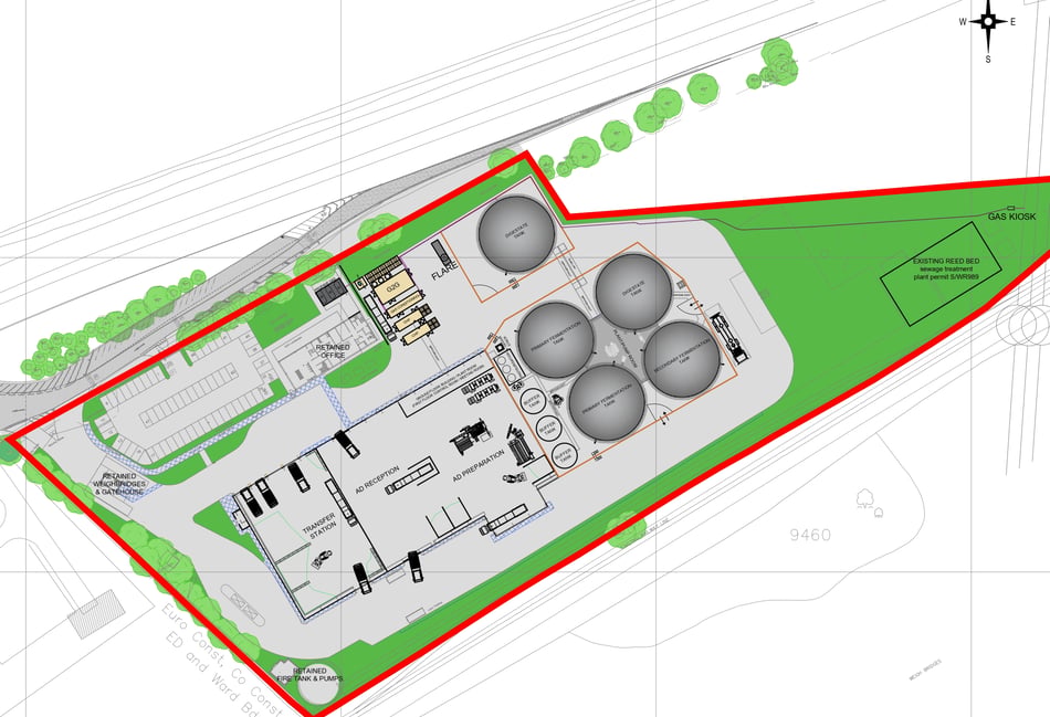 <p>A plan of the anaerobic digestion facility and waste transfer station</p>
