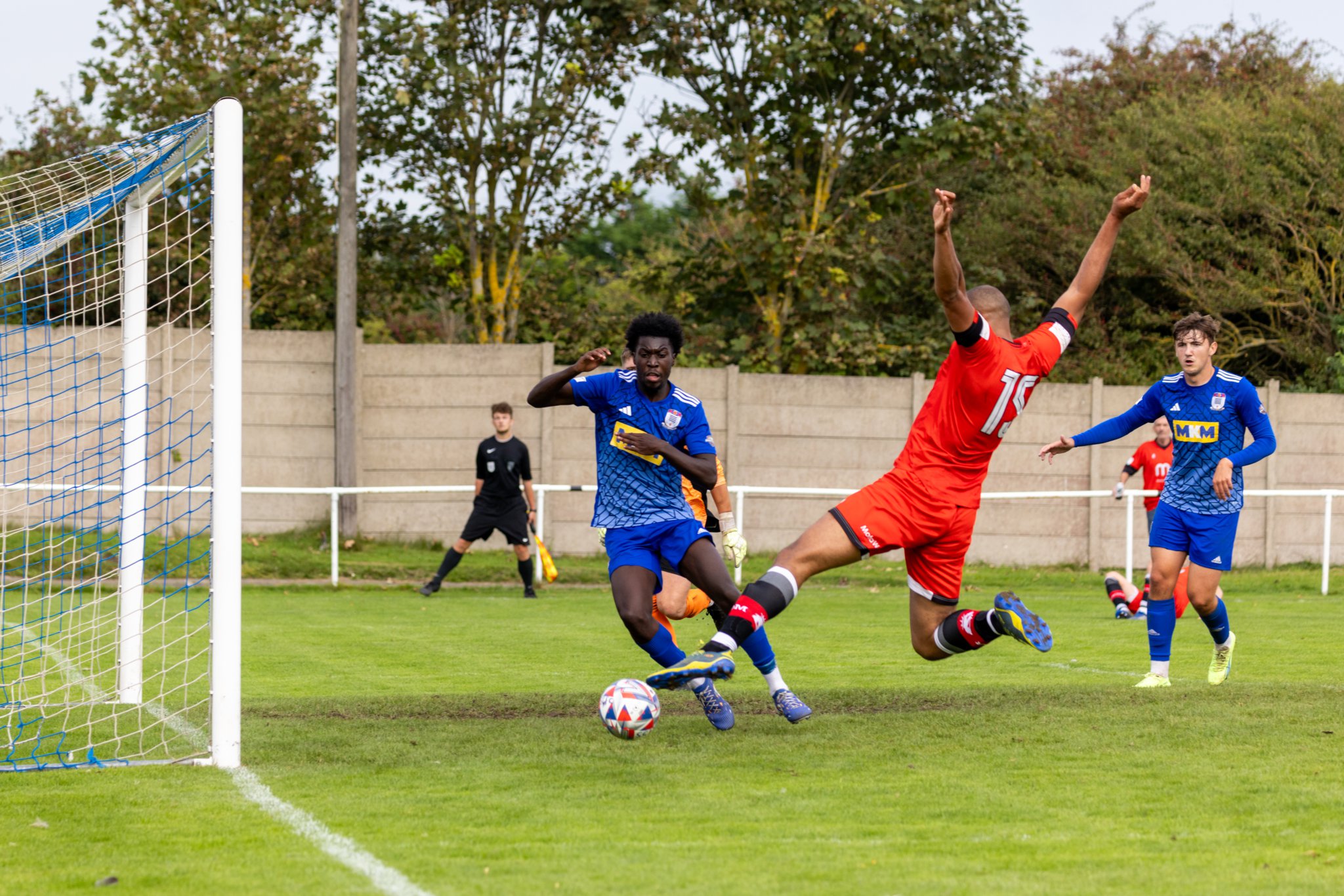 FC Isle of Man striker Furo Davies stretches out a leg to try and get a shot away against Squires Gate in the Premier Division on Saturday. Despite going two goals up, the Ravens lost the game 3-2 (Photo: Gary Weightman)