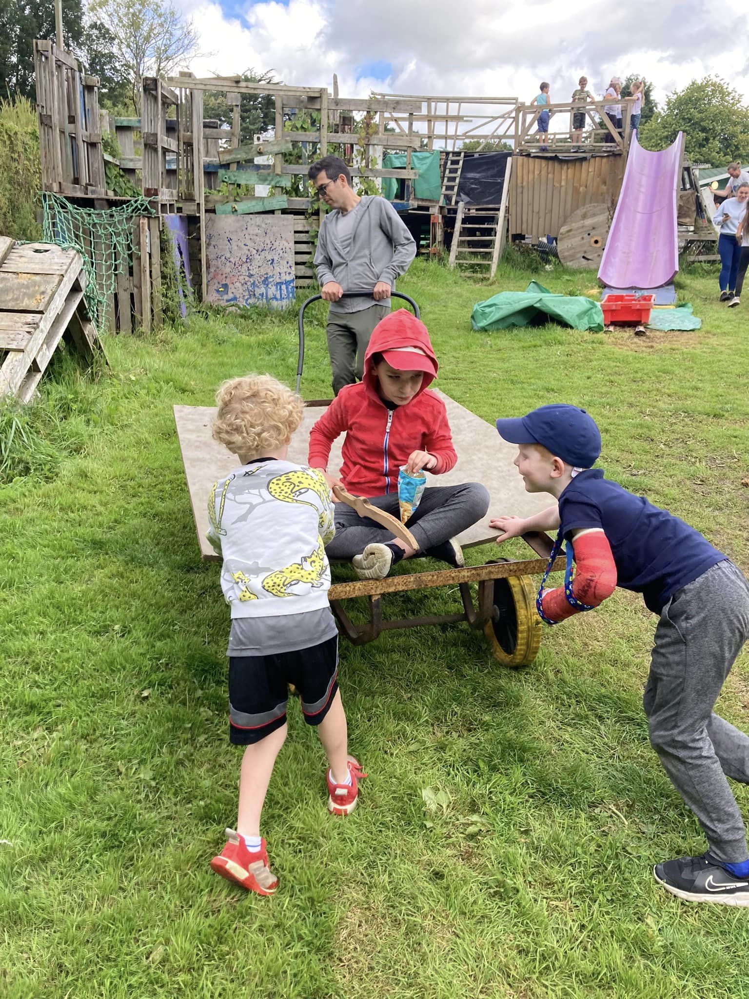 Andres Centellas with sons, Gael and Liam, and nephew, Stanley Quaye during an Isle of Play session