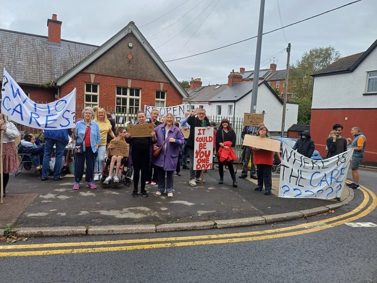 Protestors outside Abergavenny Day Centre