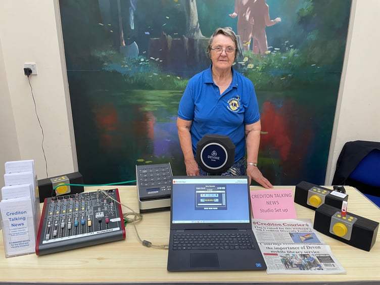 Bronwyn Nott with the Crediton Talking News equipment. AQ 6415