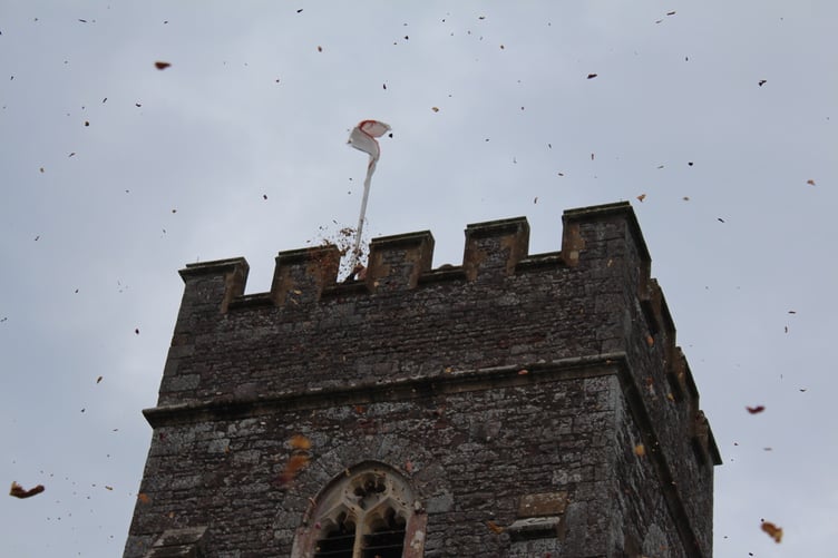 Rose petals shower from the tower. SR 9084