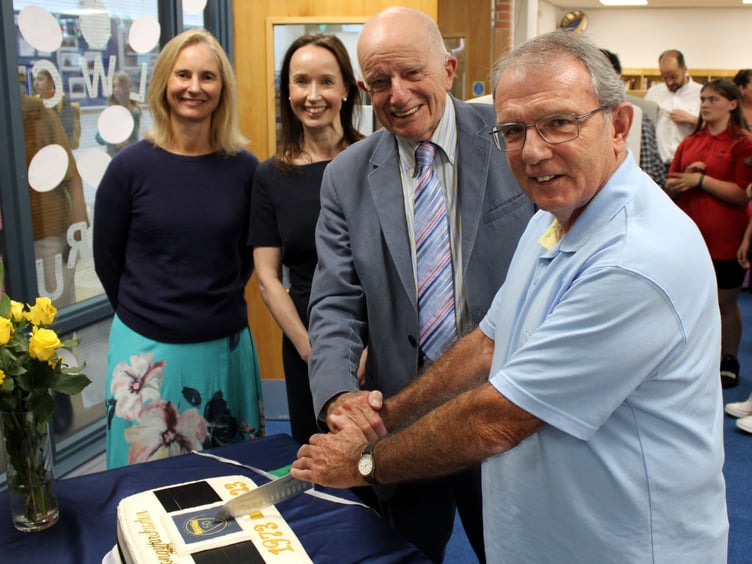 Past and present headteachers: Mair Hughes, Rhian Morgan, Gerald Morgan and Arwel George