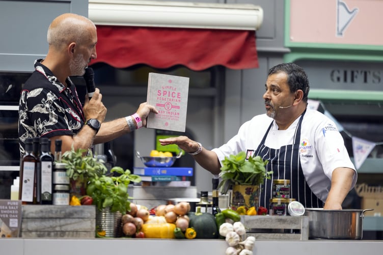 Chef proprietor and elebrity television chef Cyrus Todiwala (right) on the Robert Price Kitchens Stage.