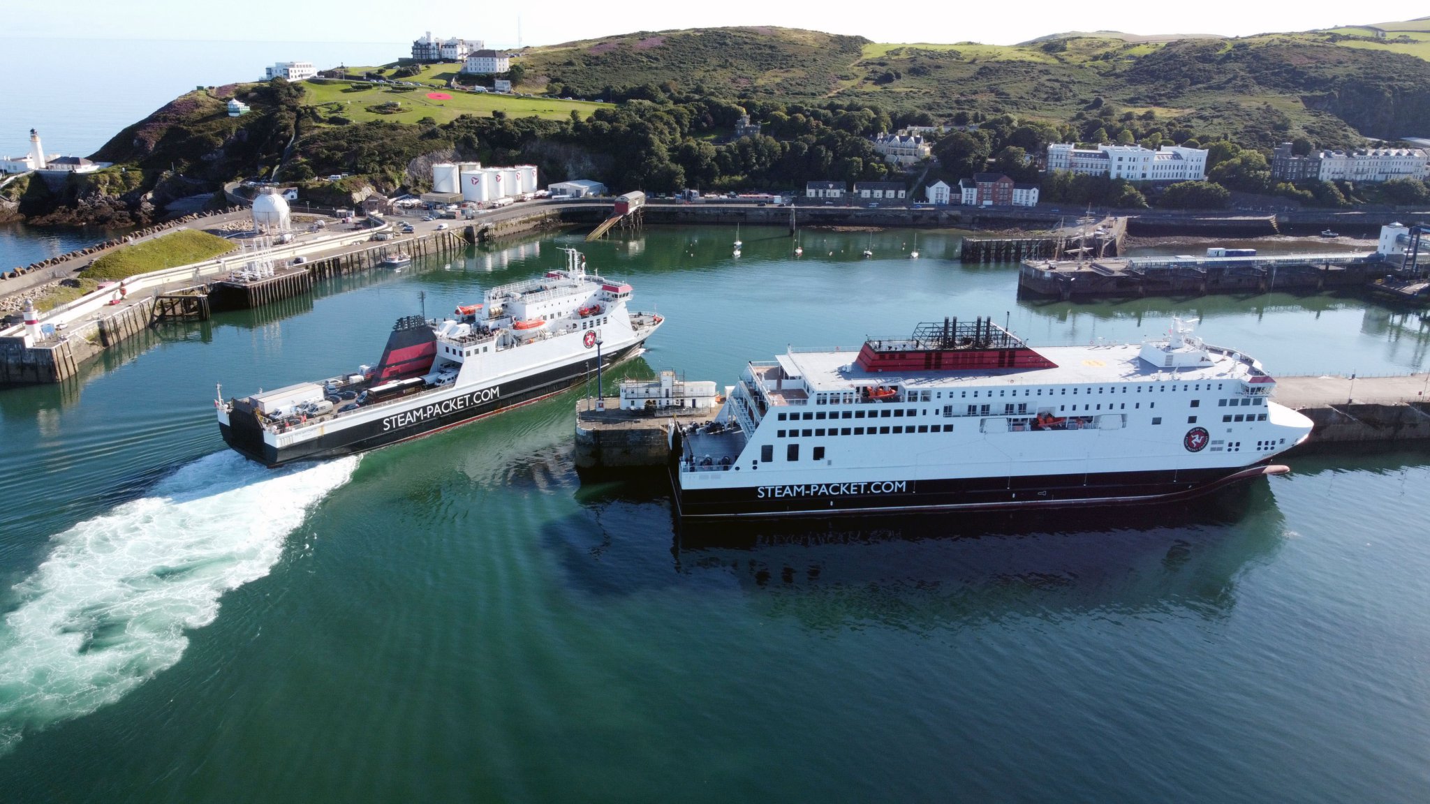 Isle of Man Steam Packet vessels Ben My Chree and Manxman in Douglas harbour