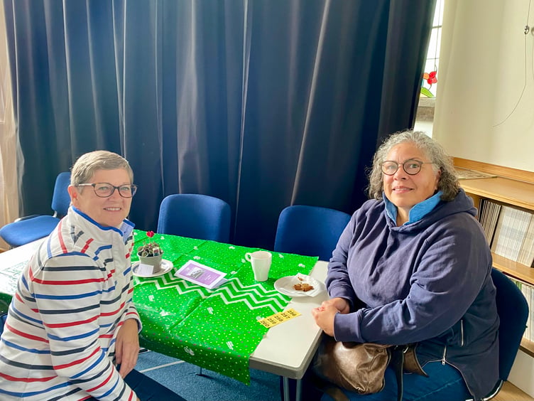 Jude Wood and Ellen Katan at Calstock Arts coffee morning.