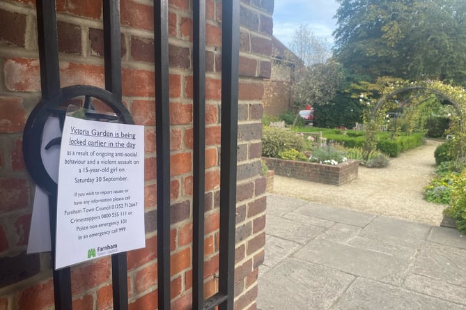Farnham Town Council and the Victoria Garden trustees have decided to close the garden out of school hours after a spate of anti-social behaviour