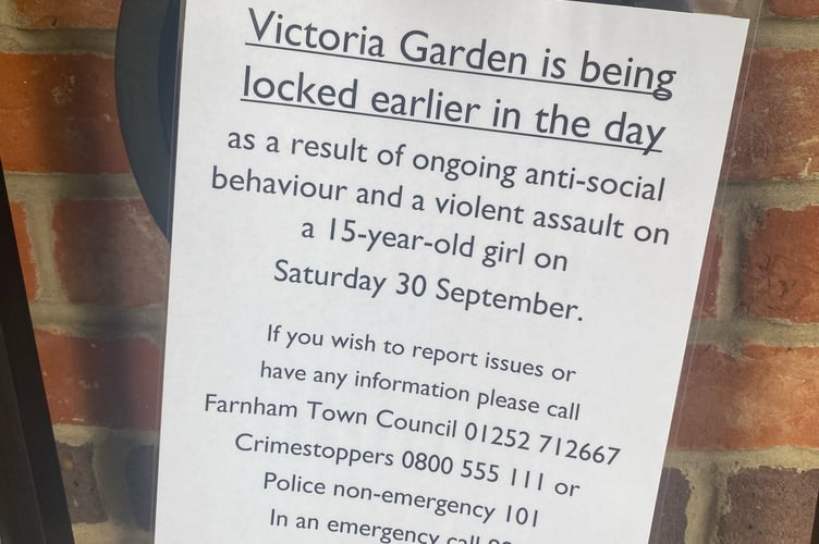 A sign on the entrance to Victoria Garden explains why the garden is currently closed out of school hours