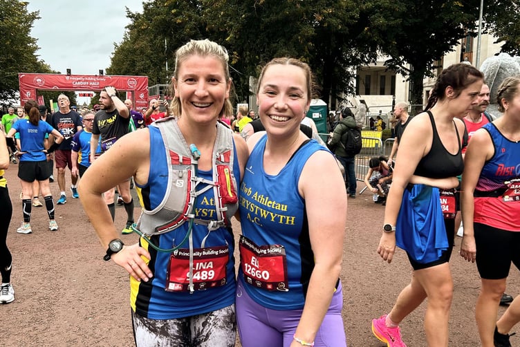 Lina Land and Eli Inns after completing the Cardiff half marathon