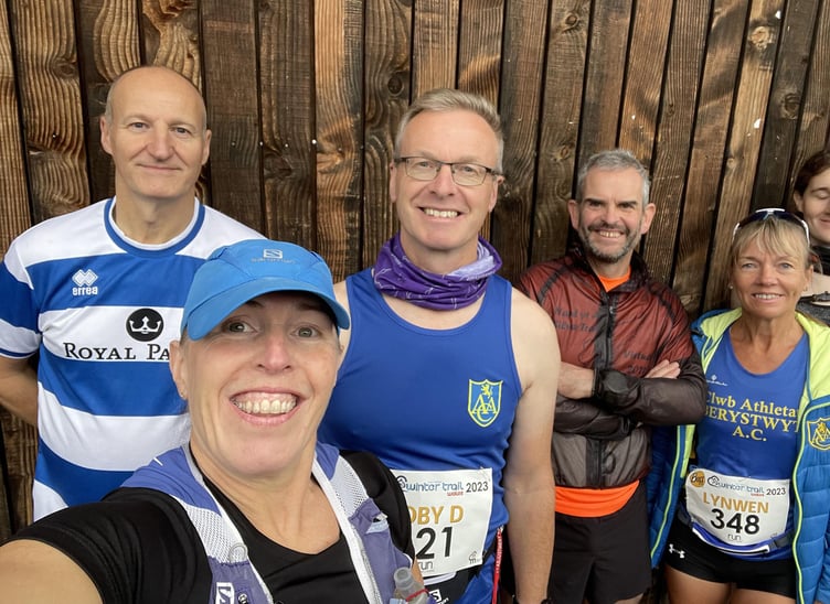 Mark Gaul, Mel Gaul, Toby Driver, Ian Brandreth and Lynwen Huxtable at the Coed y Brenin Winter Trail