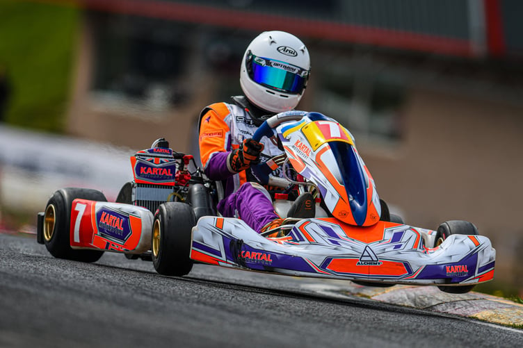 Nickolas Ellis, showing his skill as a kart racer during the early part of 2022 in the UK Photo: Josh East www.josheast.com