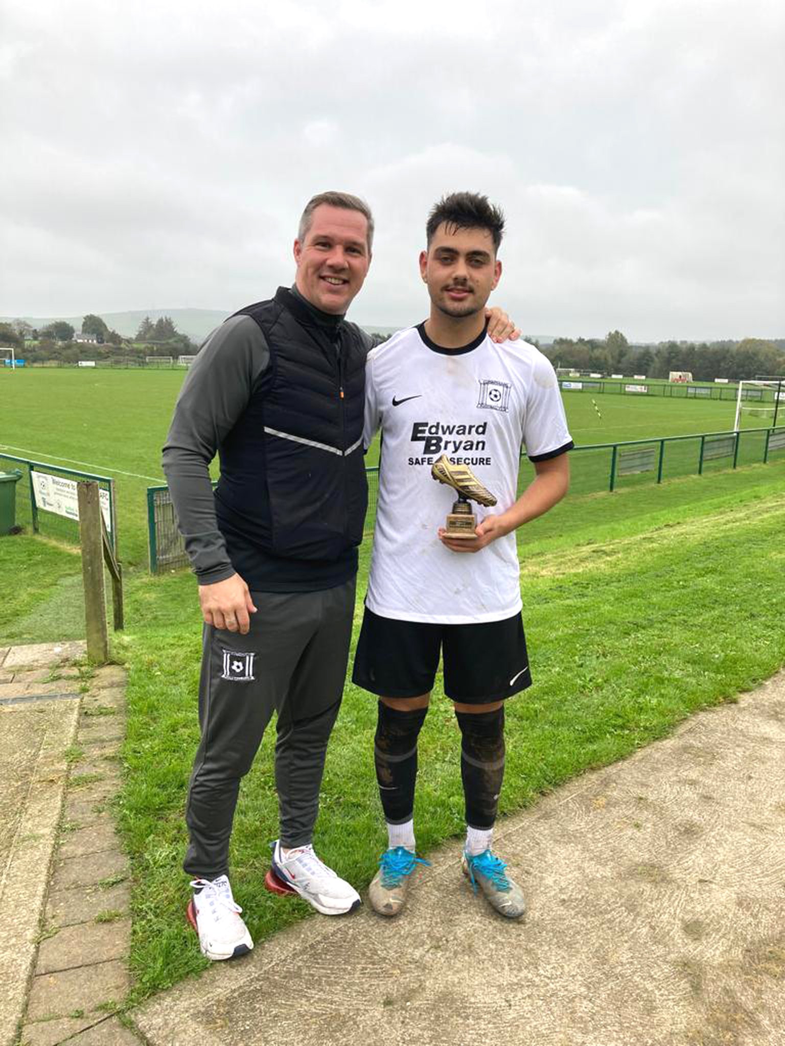 Canada Life Young Player of the Month Joao Marques receives the award from his Corinthians manager Ben Qualtrough