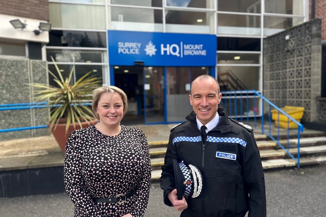 Surrey Police and Crime Commissioner Lisa Townsend with new Chief Constable Tim De Meyer
