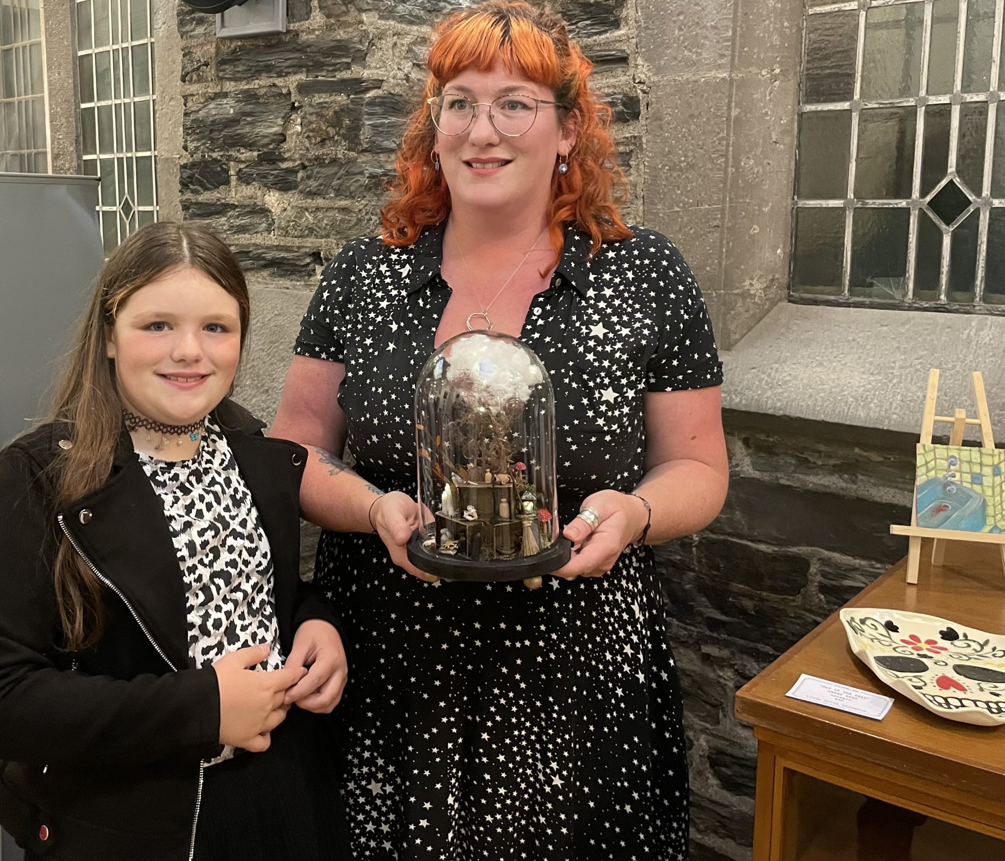 Eleanor Keane and Heidi Baker with Heidi's piece, The Magical Imaginarium of nellie Fesson