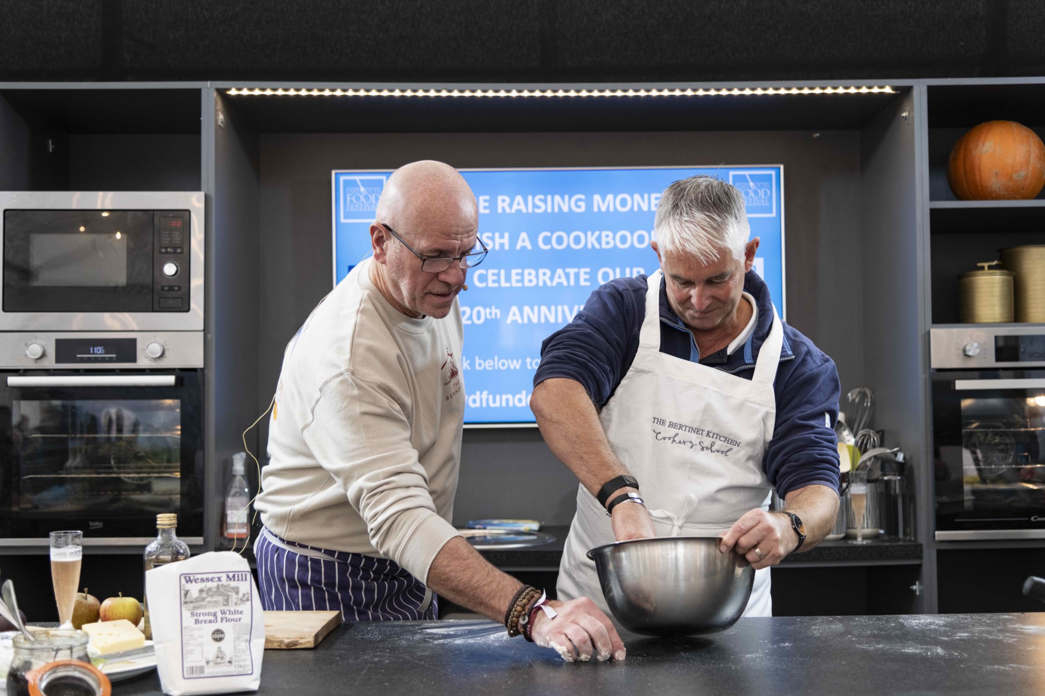 Chef Richard Bertinet (left) demonstrates with help from an audience member