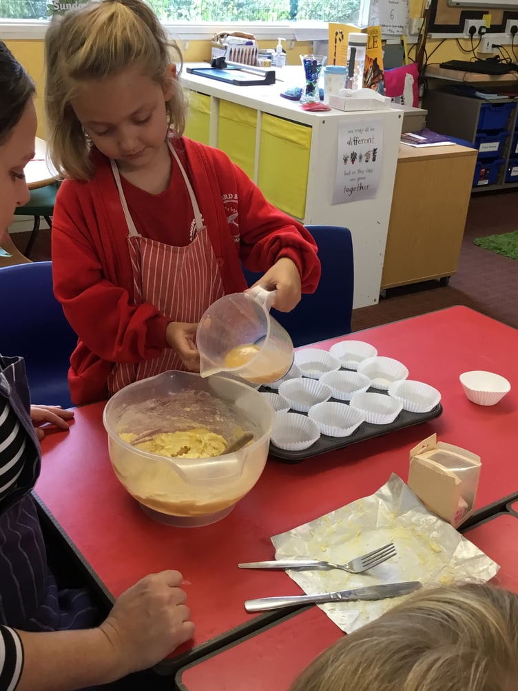 Making apple cakes at Langford Budville School.