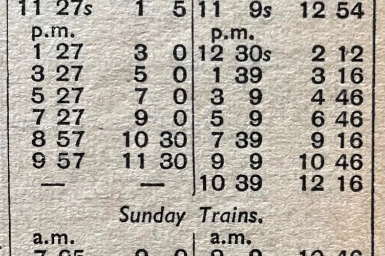 An extract of the Bordon timetable from the ABC Railway Guide, April 1956