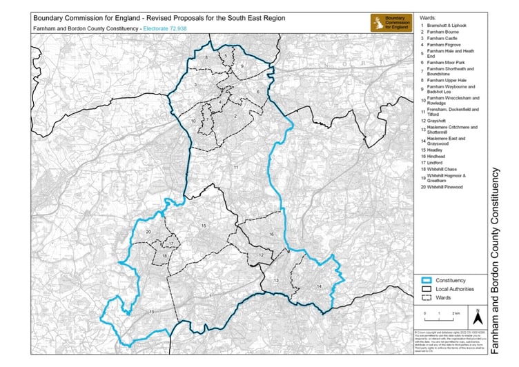 The new Farnham and Bordon constituency stretches from Farnham in the north to Haslemere in the south-east and Bordon in the south-west, crossing the Hampshire boundary. Villages also include Bramshott & Liphook, Grayshott, Headley, Hindhead and Lindford