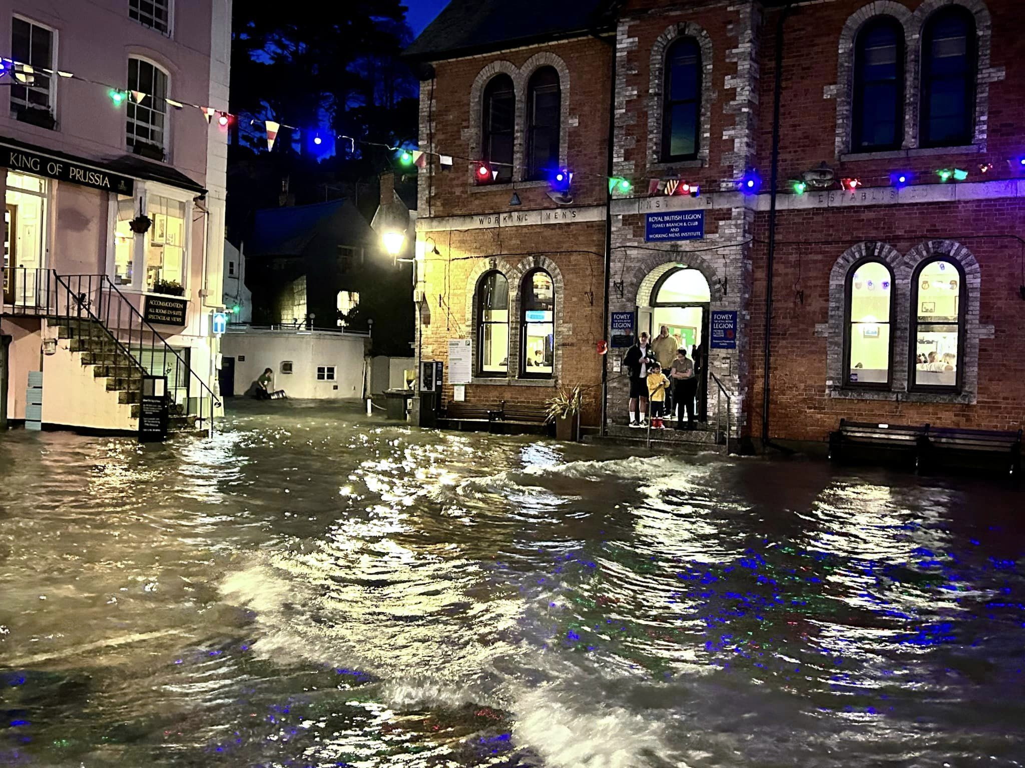 Flooding in Fowey outside of the Royal British Legion club. Picture: Etelka Darling