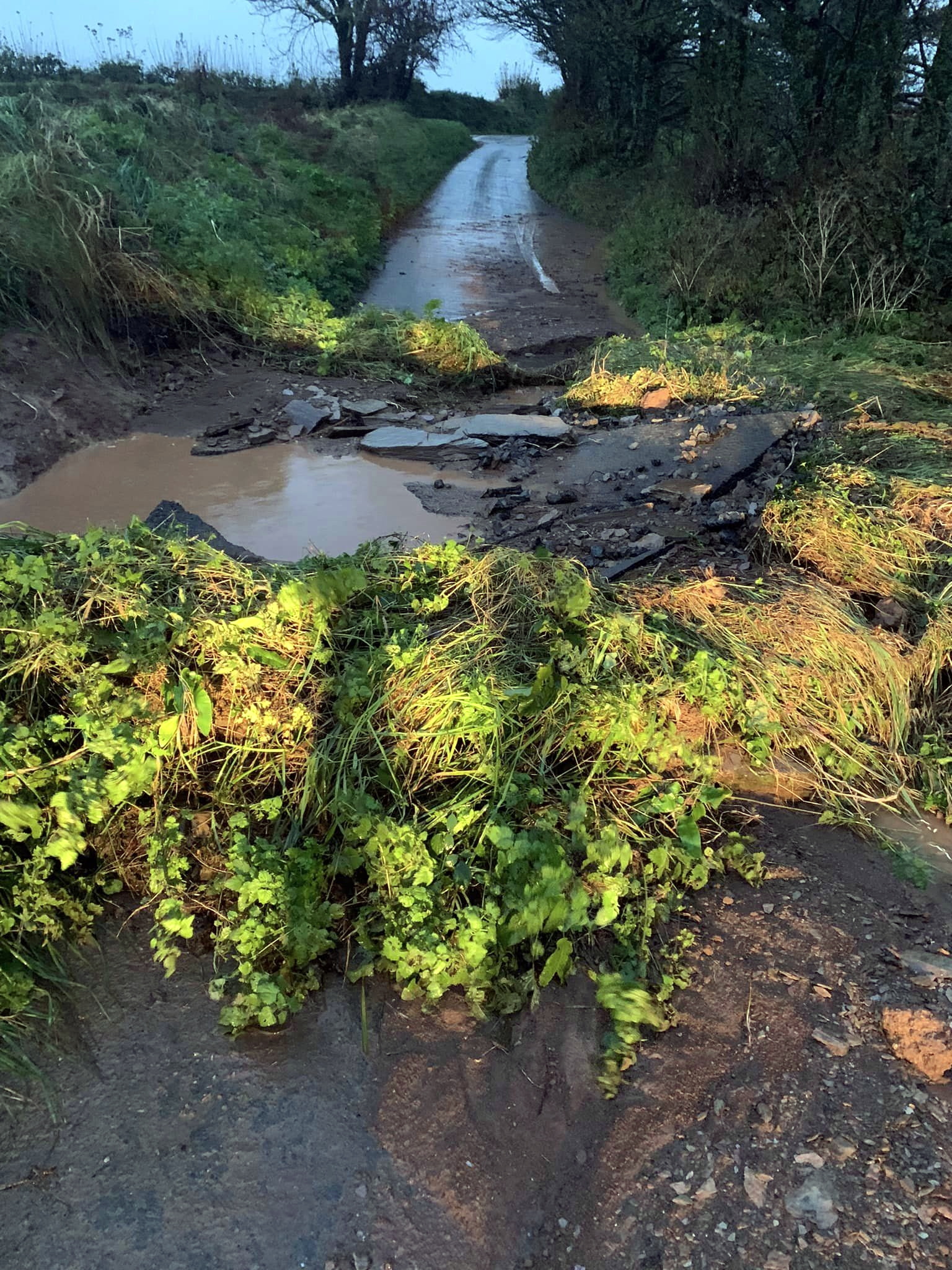 The road on Looe Hill was damaged during the storm