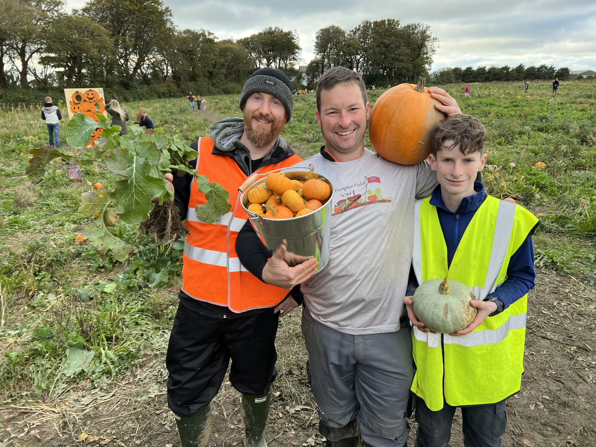 Above Richard Speight with brother in law Peddyr Crellin and Tristan Speight, aged 14. Inset, the decorations at Big Foot in Ballabeg