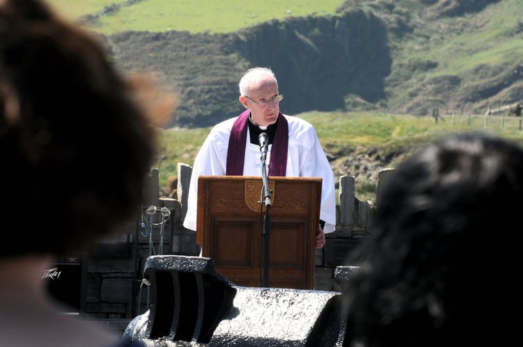 A service to remember the contribution of the Isle of Man Steam Packet Company to the Dunkirk evacuation at the site of the recovered anchor from the Mona's Queen, which was destroyed on May 29, 1940 - Peter Eagles, Bishop of Sodor and Mann