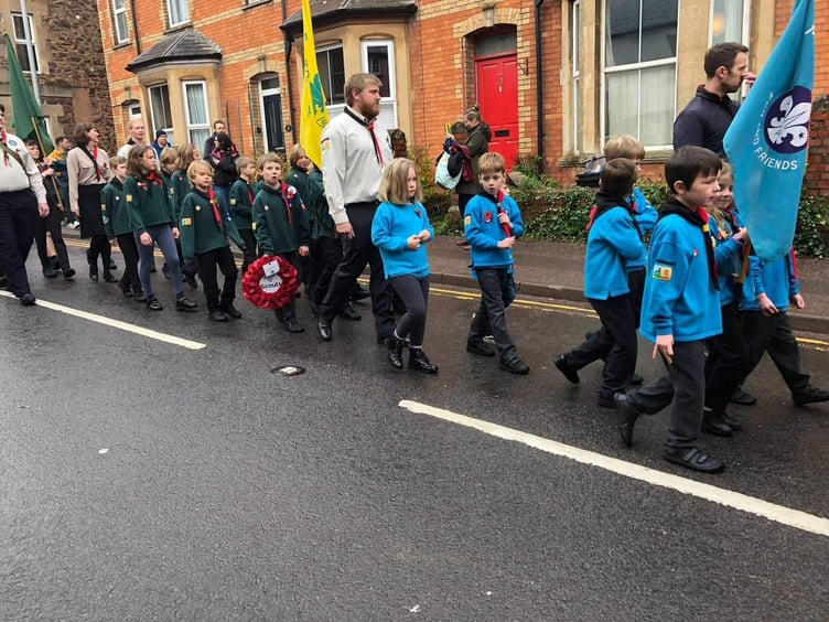 Wiveliscombe beavers, cubs and scouts took part in a Remembrance Sunday civic parade.
