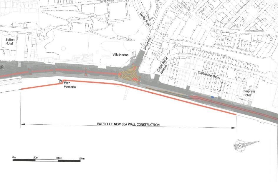 Plan showing the extent of phase one of the project to raise the sea wall on Douglas promenade