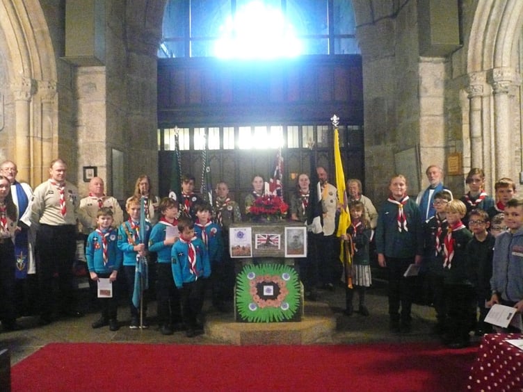 Linkinhorne Scout Group and Church Leaders at St Melor’s Church Linkinhorne on Sunday, November 12