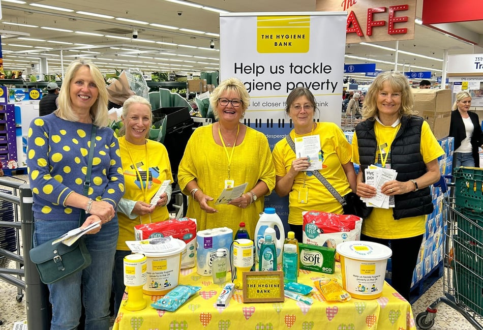 <p>Farnham and Aldershot Hygiene Bank volunteers at Tesco in Aldershot</p>