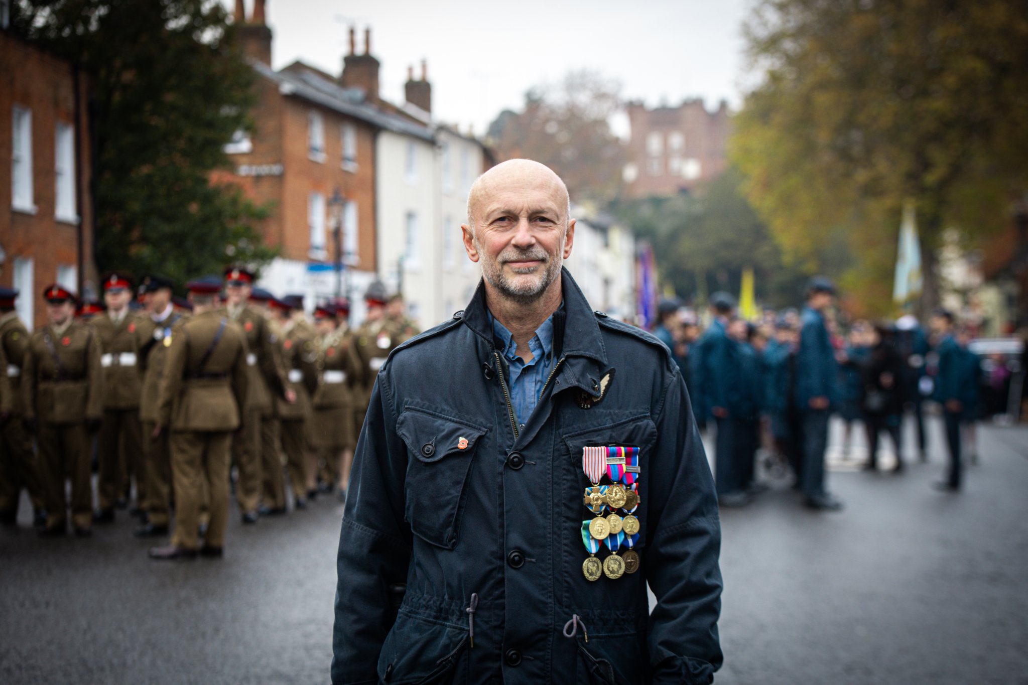 A veteran lines up in Castle Street