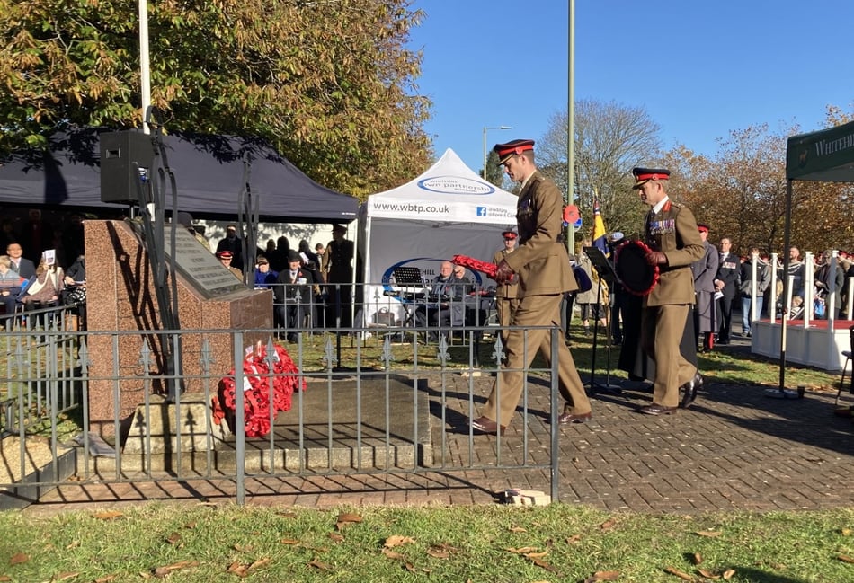 <p>Major General Neil Thorpe (REME) was one of several dignitaries and military figures who laid a wreath at the war memorial on Saturday morning</p>